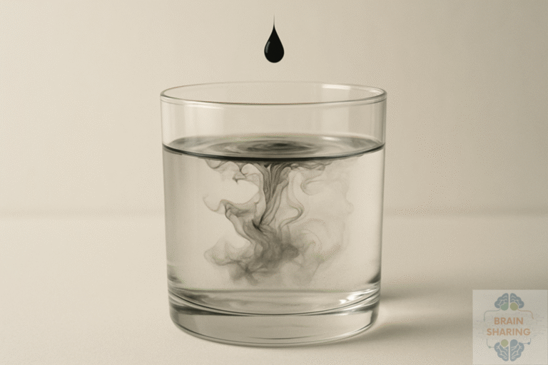 Black ink drop falling into a clear glass of water, swirling and blending—metaphor for assimilation