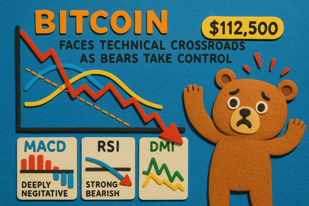 Bitcoin Faces Technical Crossroads as Bears Take Control Bitcoin trading at $112,500 today presents a stark contrast to the bullish optimism we witnessed just days ago. The digital asset has encountered significant selling pressure across multiple timeframes, with technical indicators painting a predominantly bearish picture that demands careful attention from traders and investors alike. Yesterday's session saw Bitcoin struggle to maintain momentum above key moving average levels, and today's price action confirms the shift in market sentiment. The two-hour and four-hour charts display textbook bearish configurations with MACD histograms deeply negative, RSI readings plunging into oversold territory below 25, and Directional Movement Index showing strong bearish momentum. These shorter timeframes suggest the selling pressure remains intense, though extreme oversold conditions hint at potential relief rallies. The six-hour and twelve-hour perspectives reveal the broader scope of this corrective move. Price has decisively broken below critical DEMA support levels, with the twelve-hour RSI experiencing what can only be described as a free fall to 36 levels. However, experienced traders will note that such extreme readings often precede significant reversals, particularly when combined with weakening ADX readings that suggest the current trend may be losing steam.