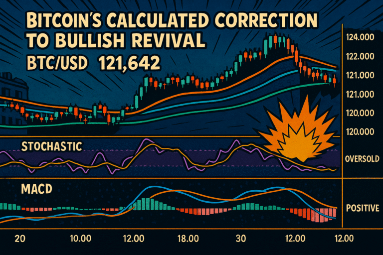 BTC indicator signal scores chart showing MACD, RSI, DMI, SRSI, and CMF across six timeframes (2H, 4H, 6H, 12H, 1D, 1W) with values ranging from -1 (strong bearish) to +1 (strong bullish). Chart displays grouped bars color-coded by indicator revealing short-term bearish signals transitioning to longer-term bullish momentum.