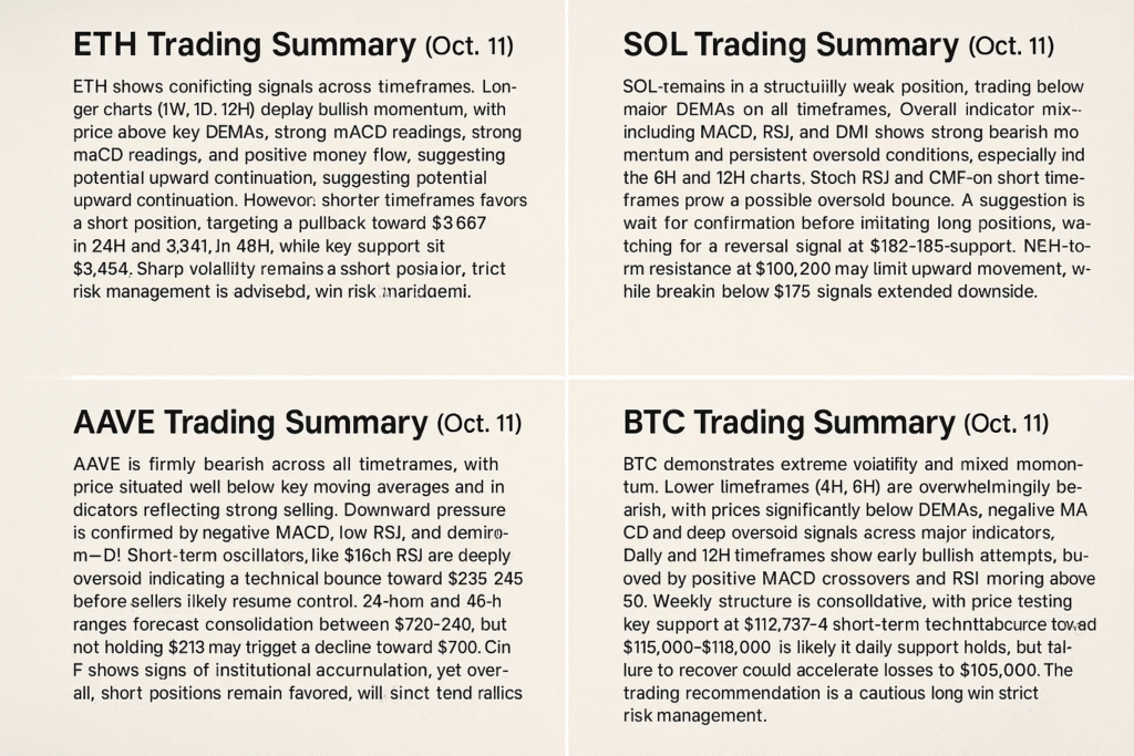 AAVE , BTC, ETH , SOL / USDT – UPDATE – 2025 10 11 – AM