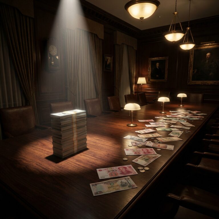 Stack of cash on boardroom table