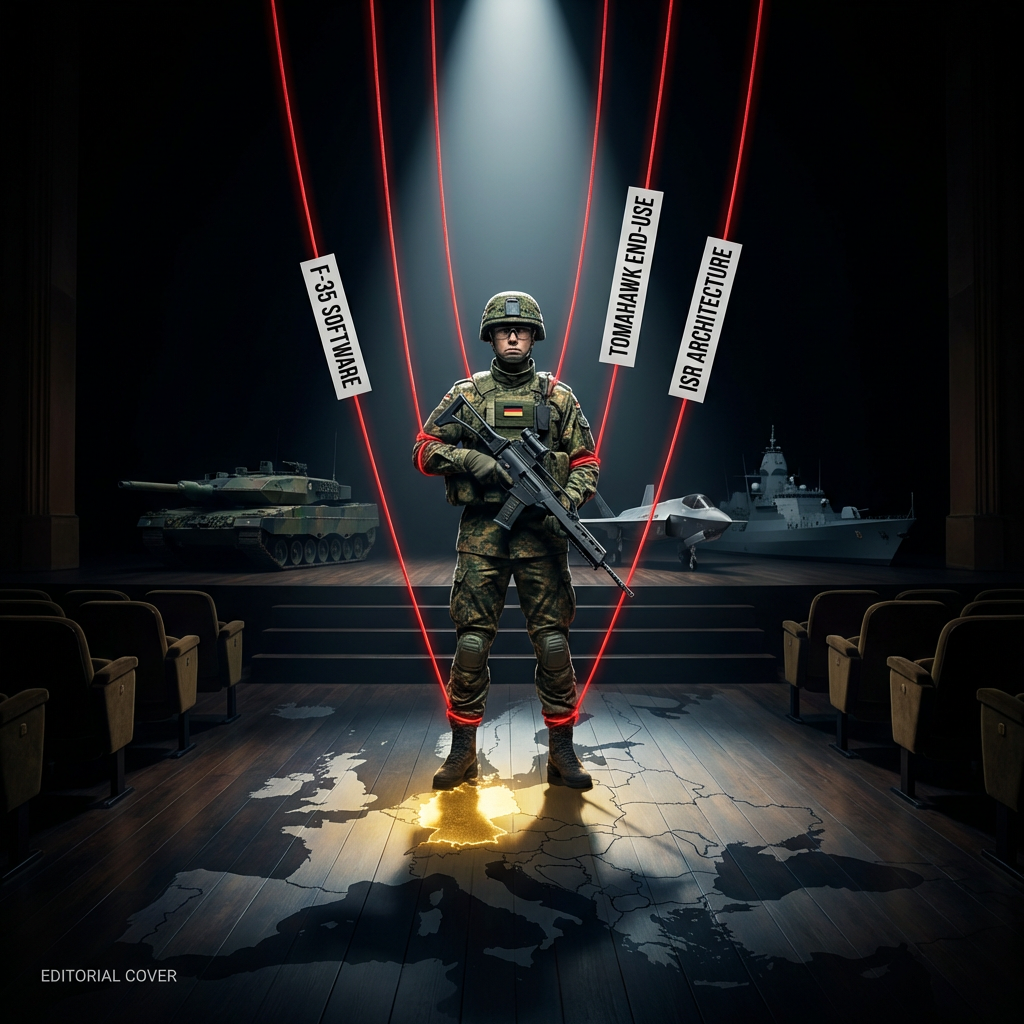 Soldat sous le projecteur avec des ficelles de contrôle rouges