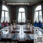 Konferenztisch mit UK- und EU-Flaggen
