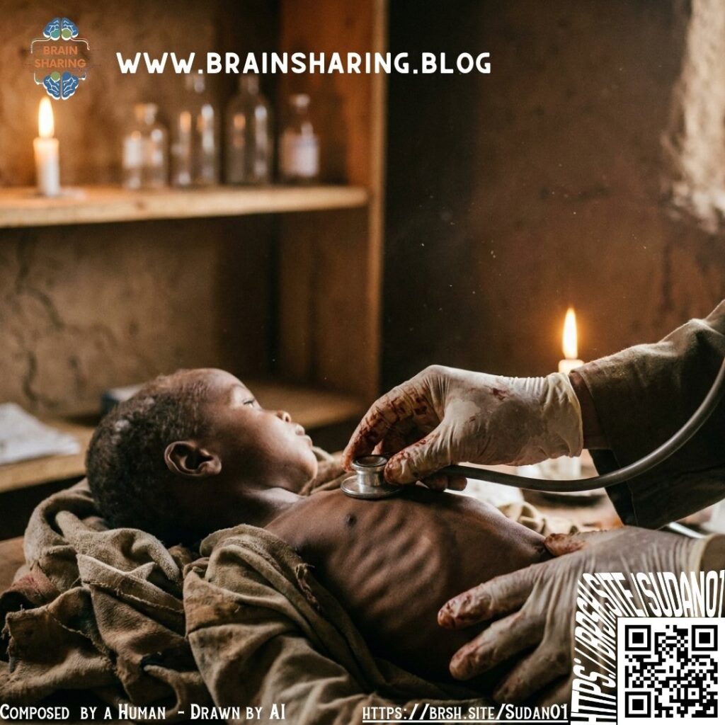 Malnourished child examined by doctor in candlelight