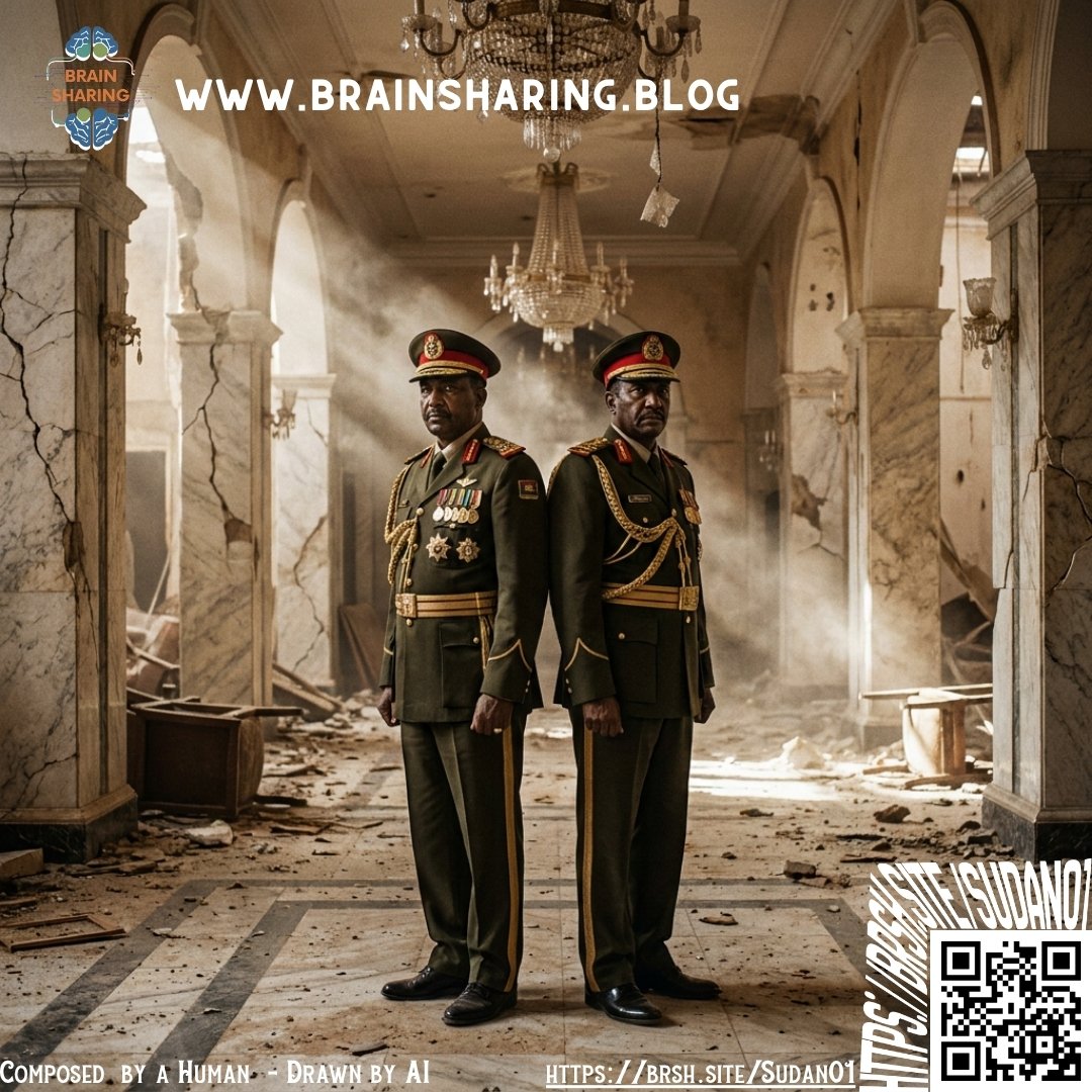 Two military officers in ruined grand hall
