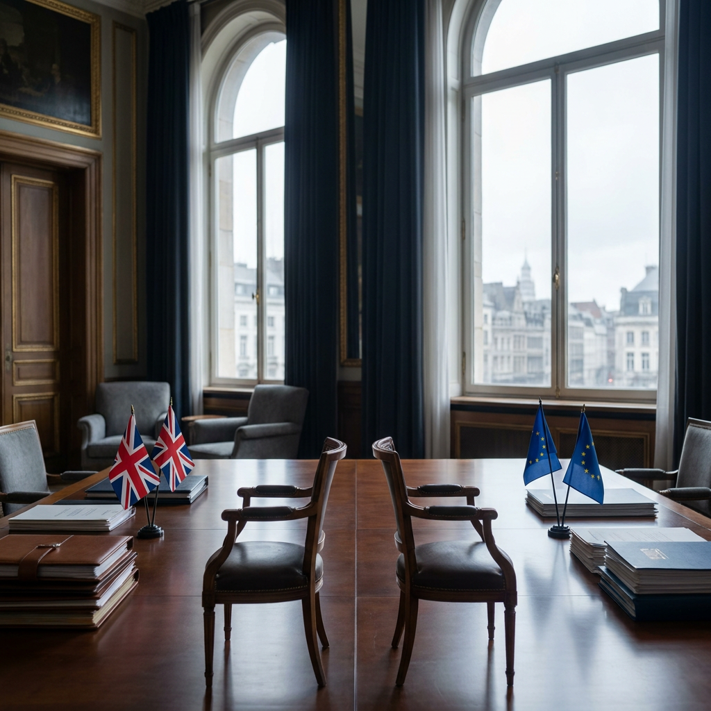 UK and EU flags on meeting table