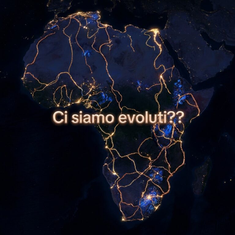 Africa notturna con reti luminose e testo