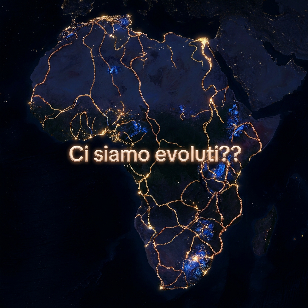 Africa notturna con reti luminose e testo