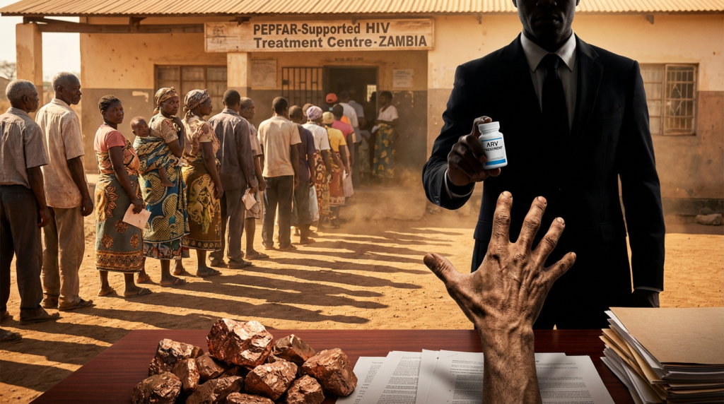 Queue outside HIV clinic in Zambia