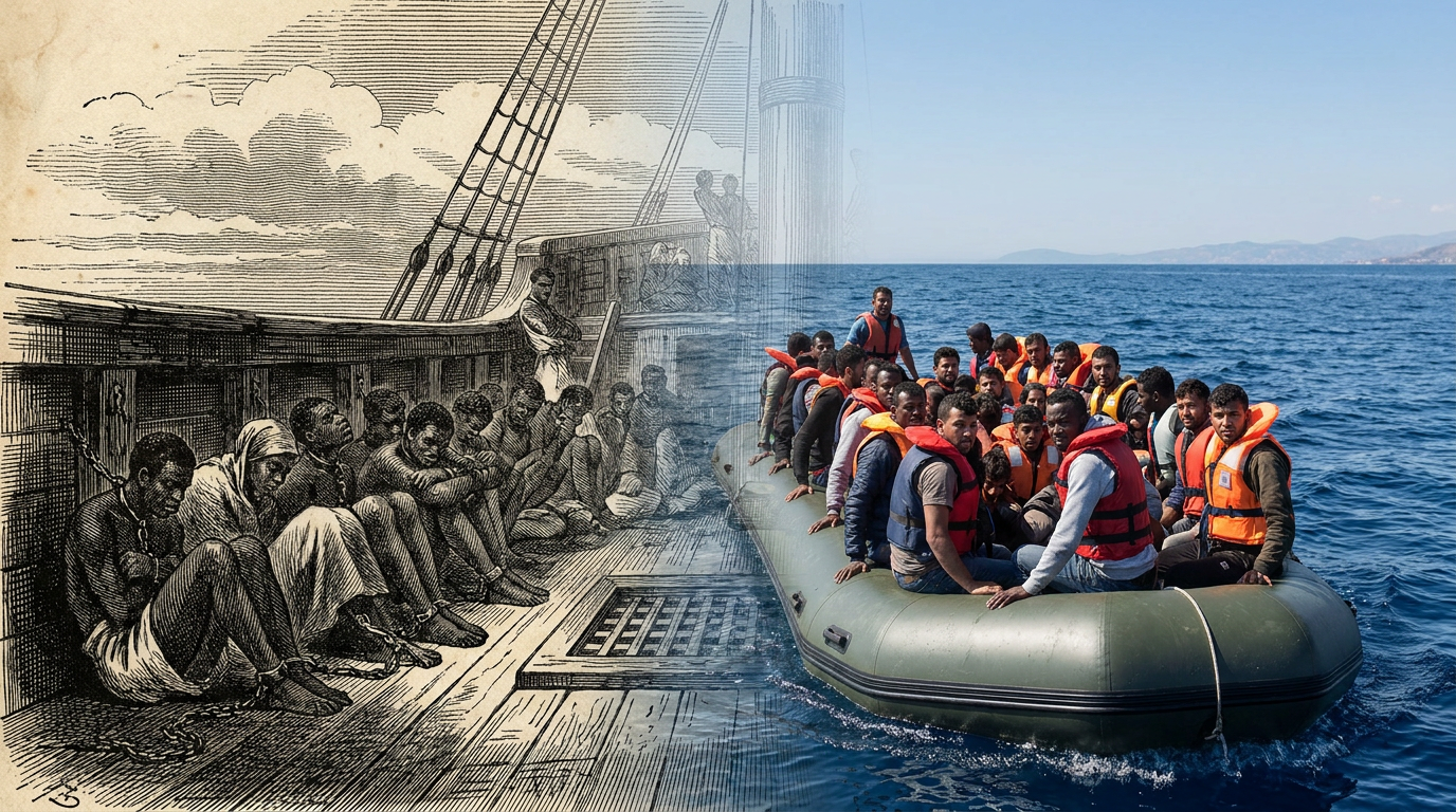 Historic slave ship and modern migrant boat
