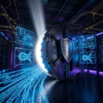 High-tech vault protecting digital data in server room
