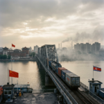 Güterzug auf Brücke zwischen China und Nordkorea
