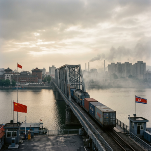 Güterzug auf Brücke zwischen China und Nordkorea
