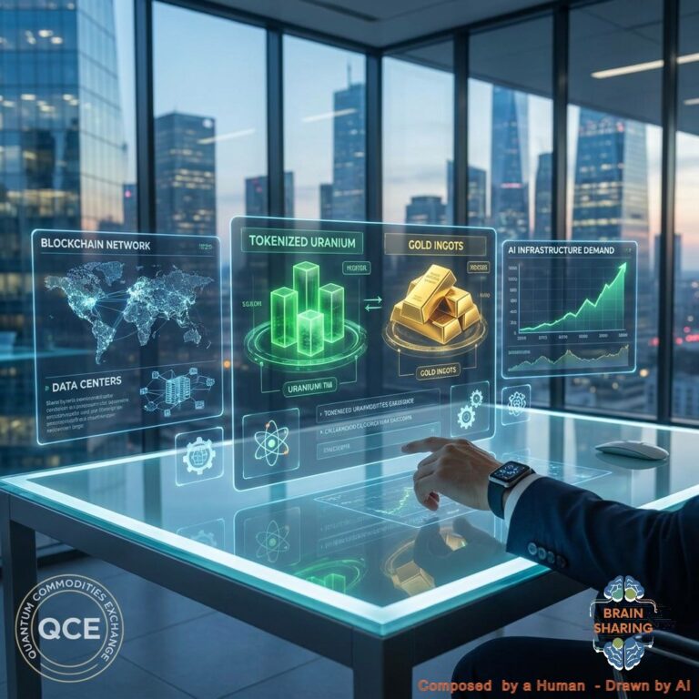 Interface holographique blockchain et matières premières en bureau