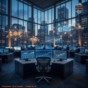 Modern trading floor with digital stock charts