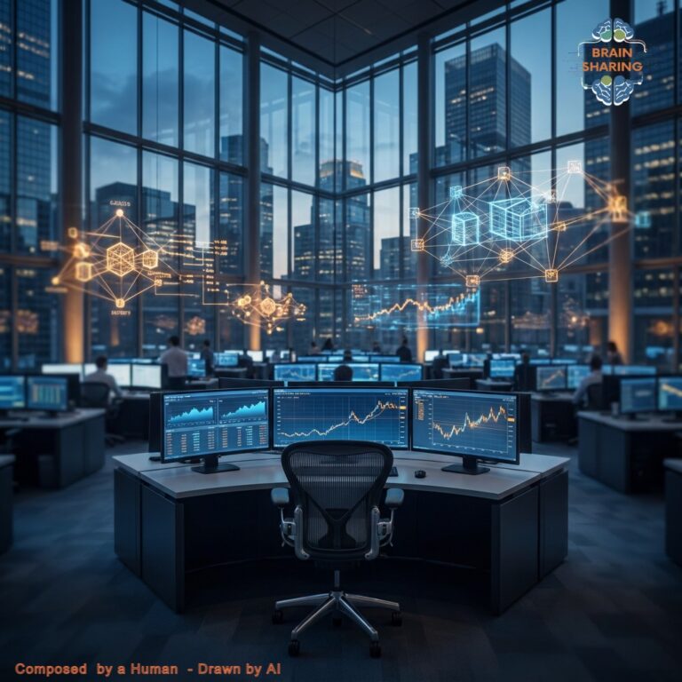 Modern trading floor with digital stock charts