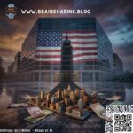 Office building with US flag and miniature city model