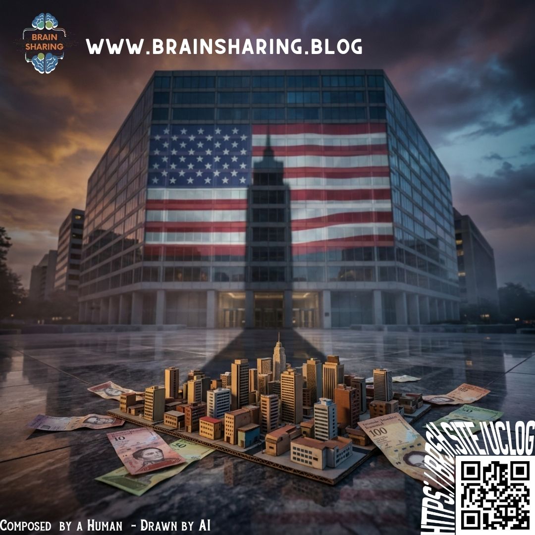 Office building with US flag and miniature city model