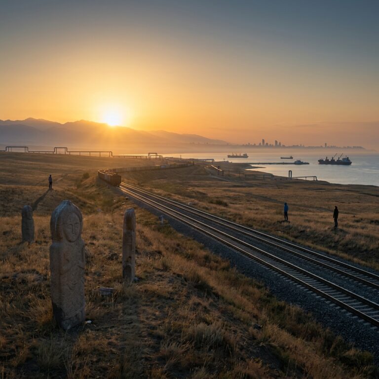 Coucher de soleil sur voie ferrée côtière
