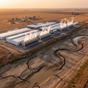 Usine industrielle près d’une rivière asséchée