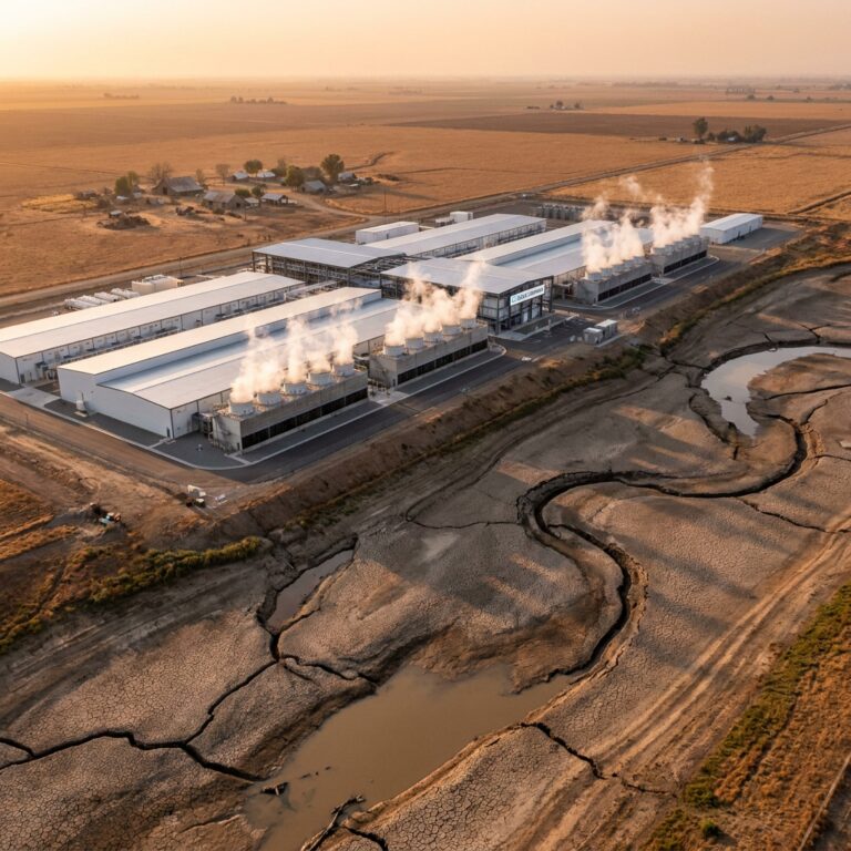 Usine industrielle près d’une rivière asséchée