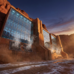 Futuristic desert data centre built into canyon cliffs