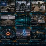 Futuristic global news dashboard with nine headlines