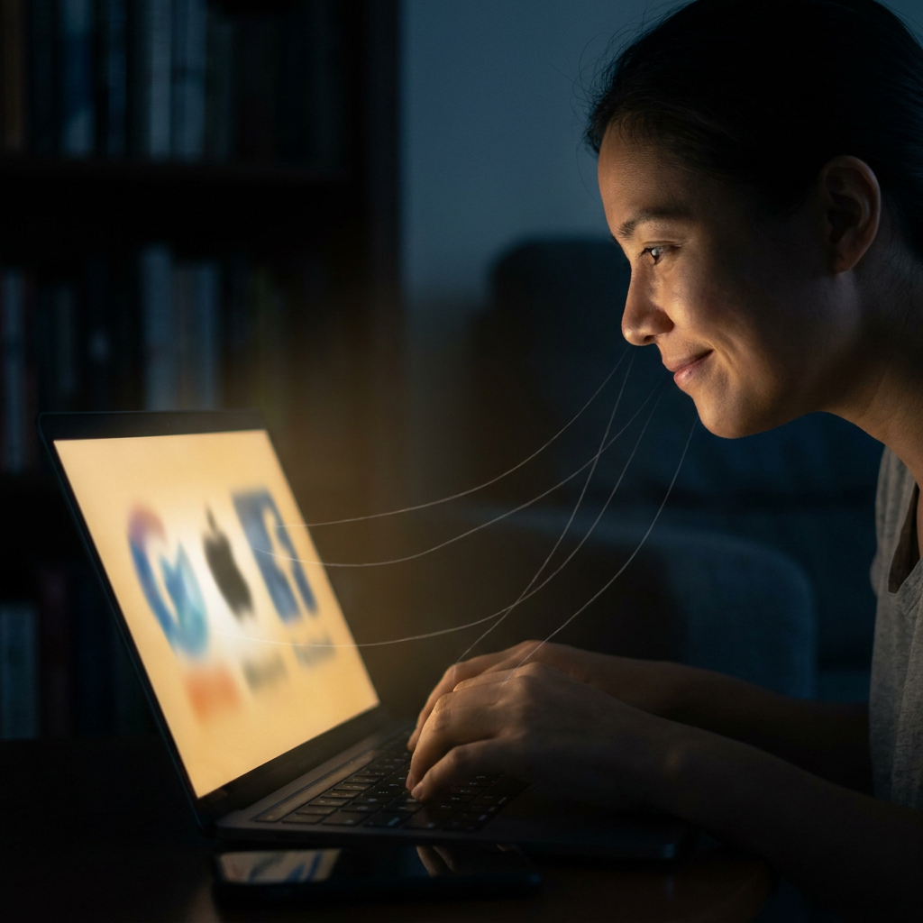 Femme souriante utilisant un ordinateur portable la nuit