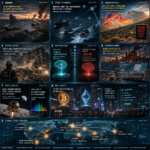 Global news collage featuring geopolitics, climate and technology