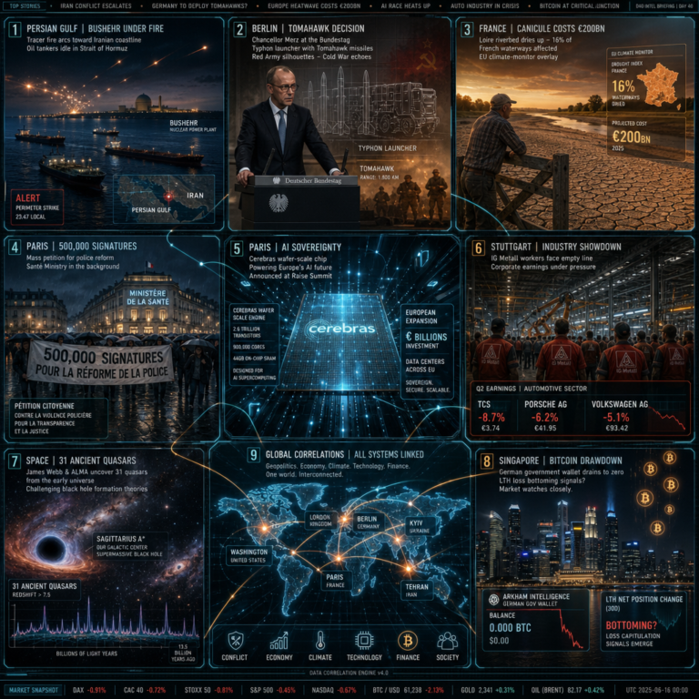 Global news dashboard with geopolitics, climate and technology