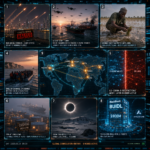 Global news collage showing geopolitical and economic crises