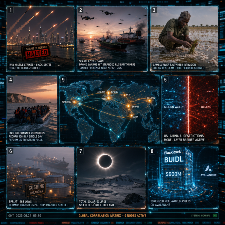 Global news collage showing geopolitical and economic crises