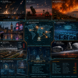 Global crisis dashboard showing geopolitical and climate events