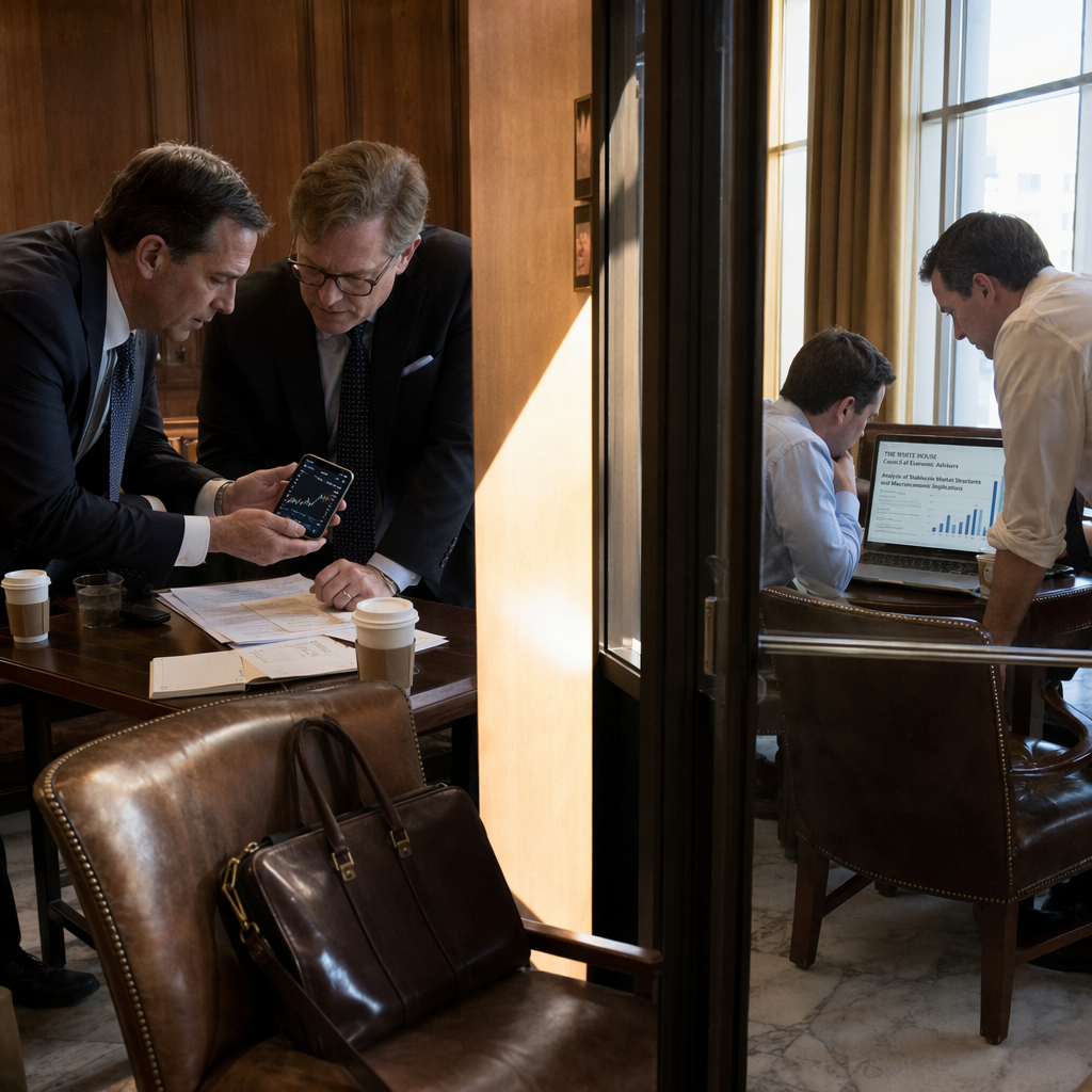 Businessmen reviewing financial charts in modern office