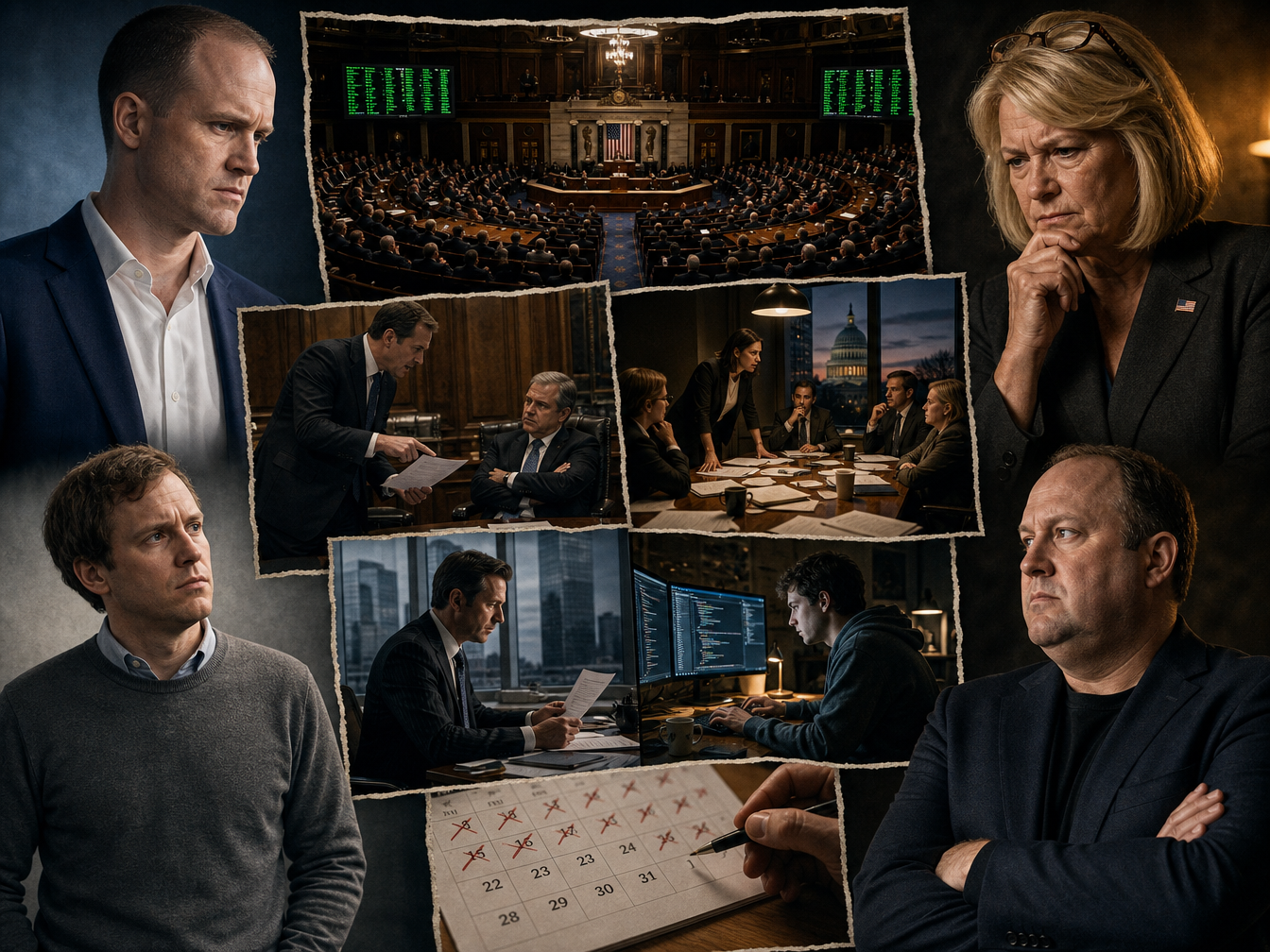 Montage politique avec réunions et vote au parlement