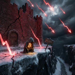Bitcoin symbol figure amid crashing market arrows