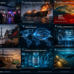 Global news dashboard with geopolitics, economy, tech highlights