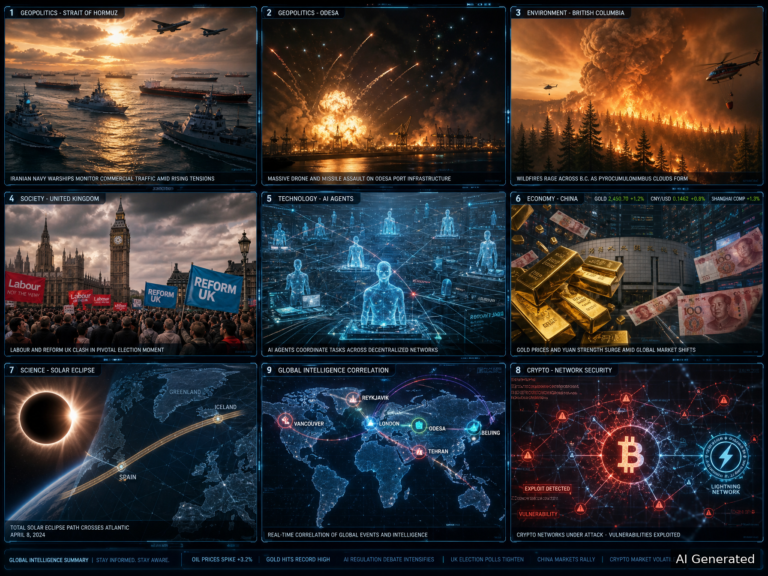 Global news dashboard covering geopolitics, tech, and environment