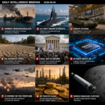 Daily Intelligence Briefing - August 4, 2026 (D65) Cover Image showing a 9-panel collage of global events.