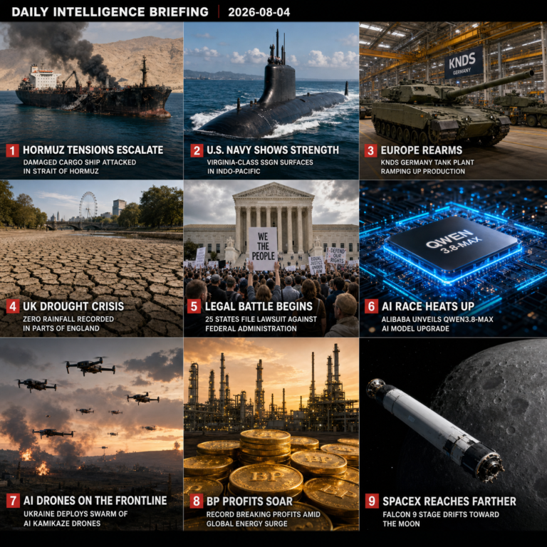 Daily Intelligence Briefing - August 4, 2026 (D65) Cover Image showing a 9-panel collage of global events.