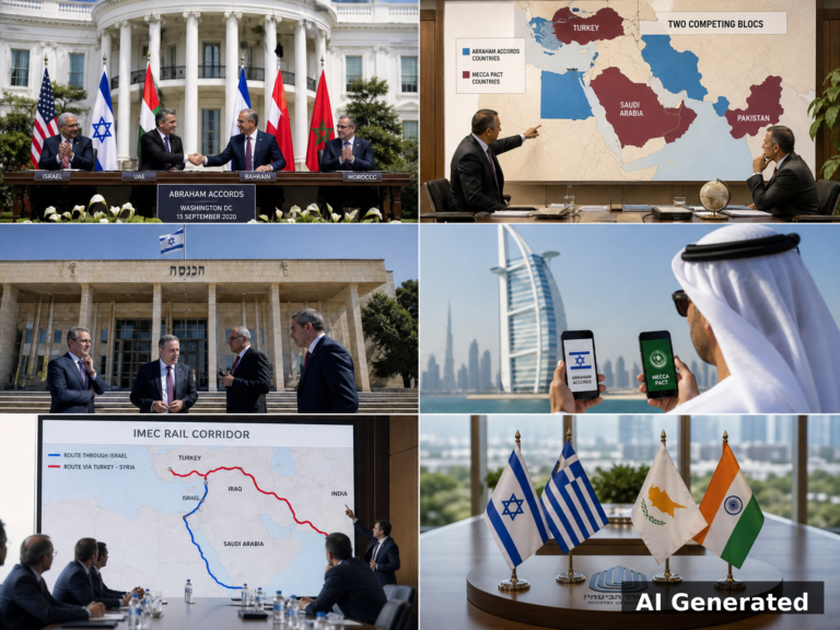 AI generated cover image: Abraham Accords versus Mecca Pact two competing Middle East blocs