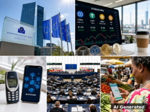 AI Generated: Euro currency and digital technology collage