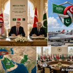 AI generated cover image: Mecca Pact defense agreement between Saudi Arabia Turkey and Pakistan