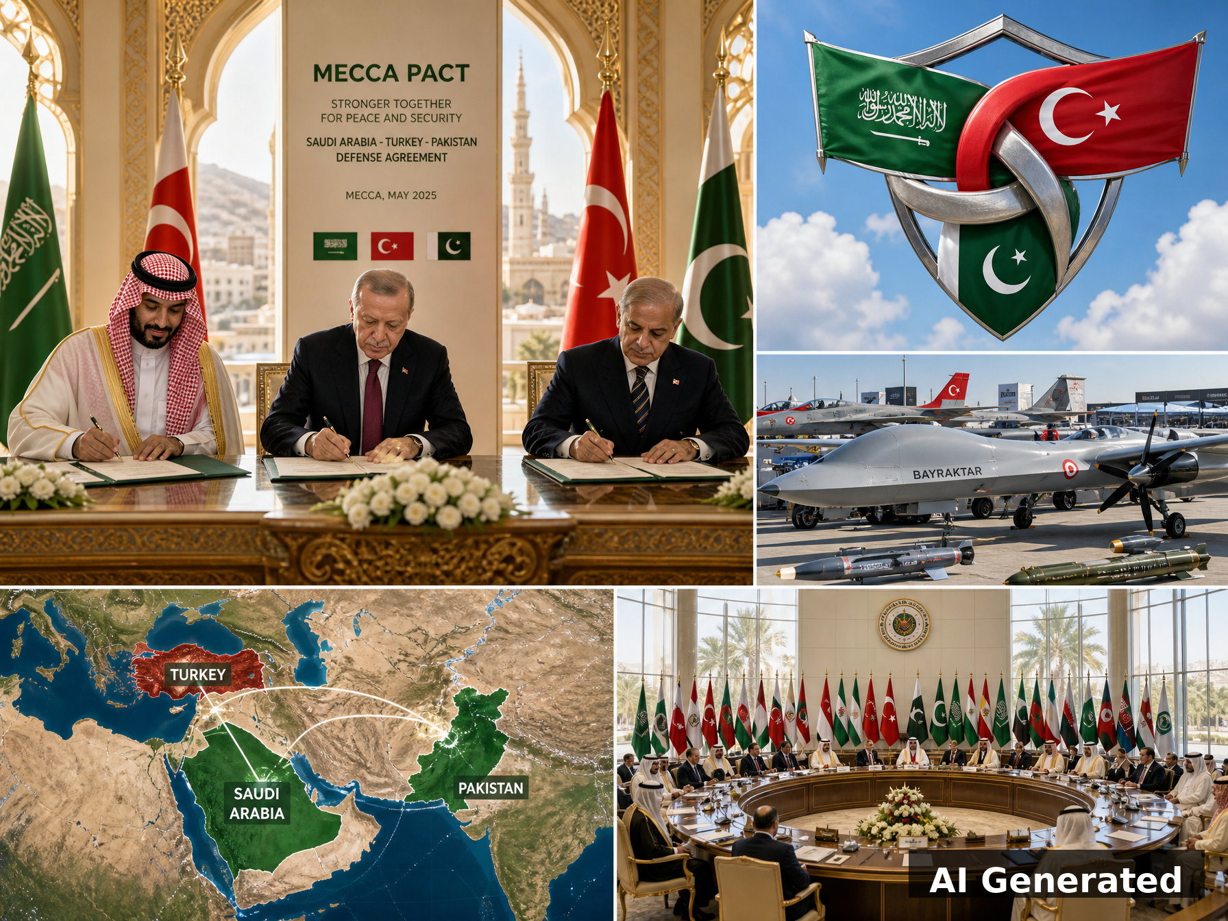 AI generated cover image: Mecca Pact defense agreement between Saudi Arabia Turkey and Pakistan