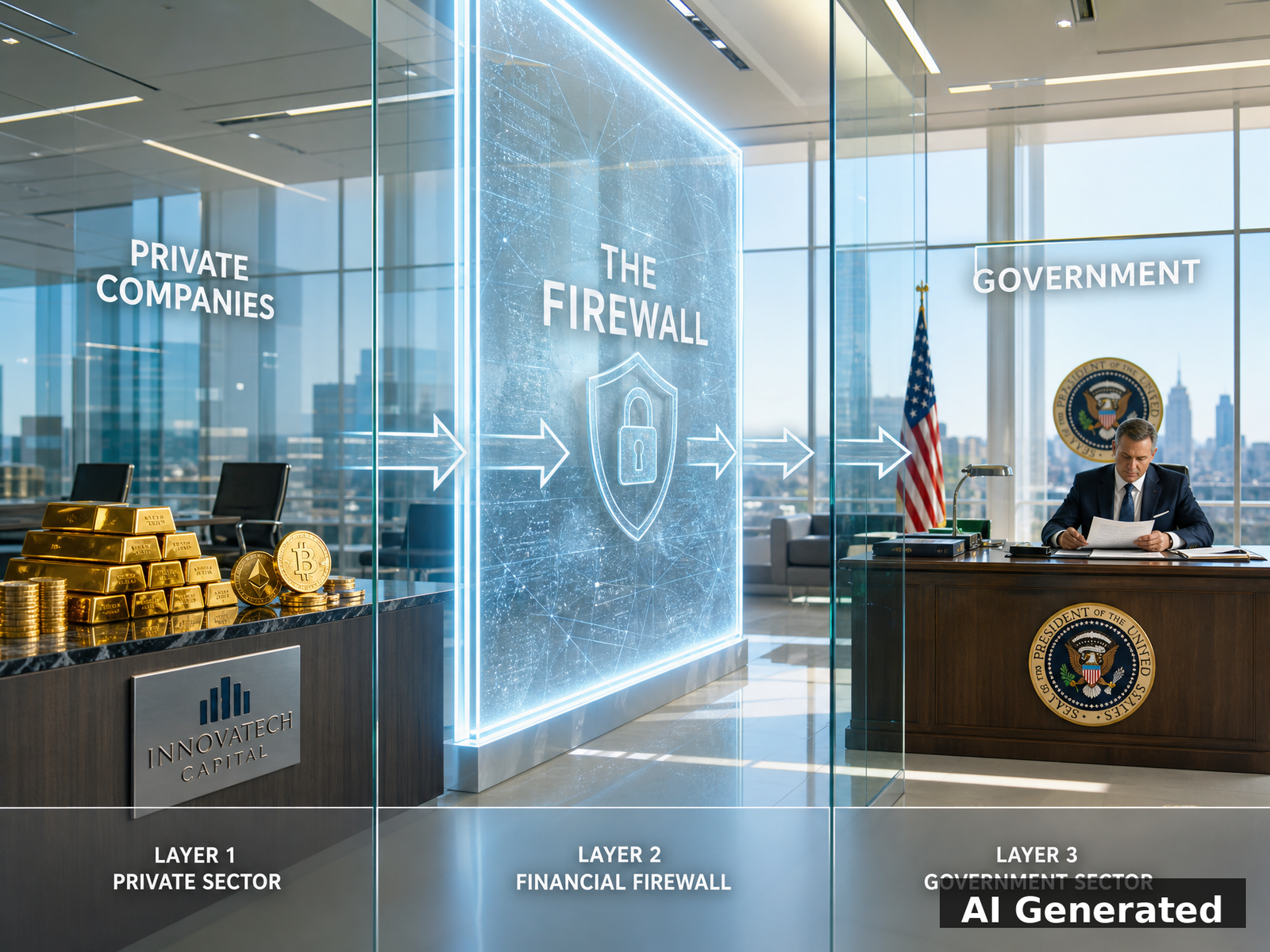 The three-layer firewall architecture between private companies and government decisions
