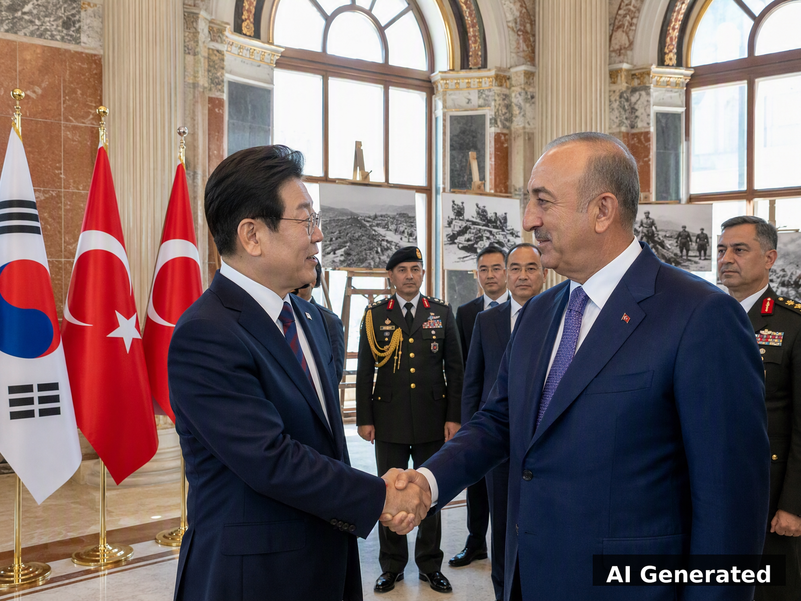 South Korean President Lee Jae-myung shaking hands with Turkish officials