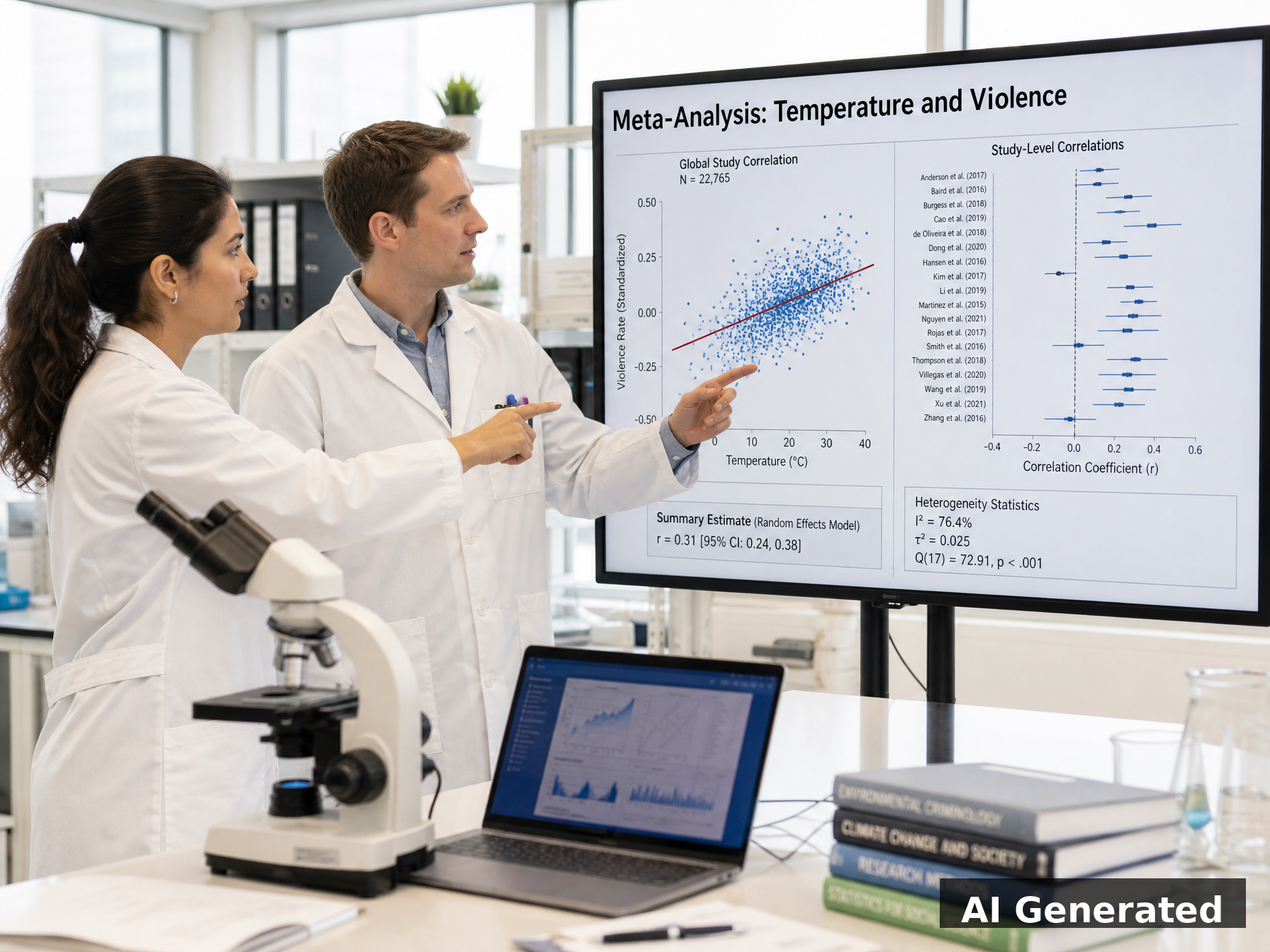 AI generated: Scientists researching heat and violence data