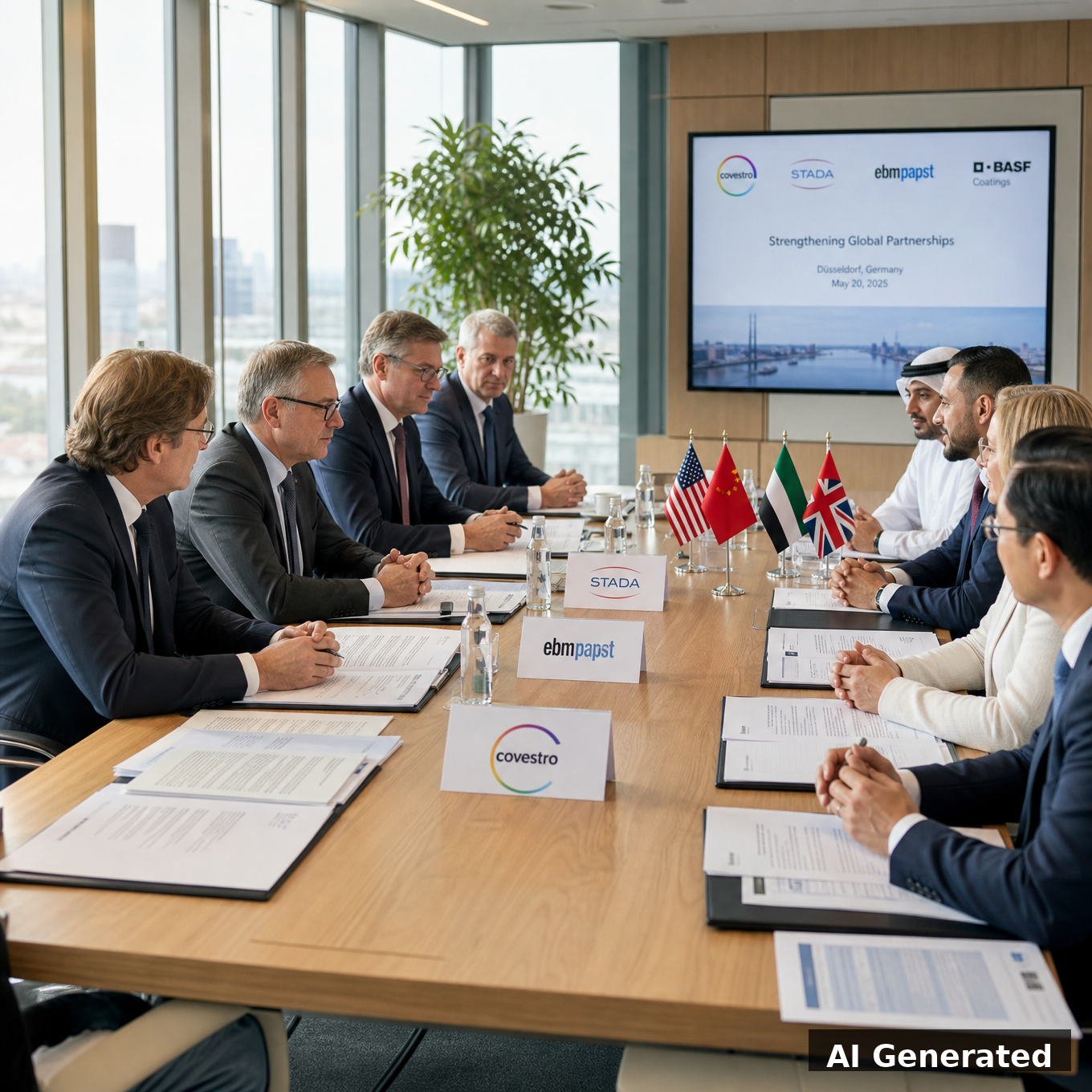 AI Generated boardroom meeting between German and foreign investors
