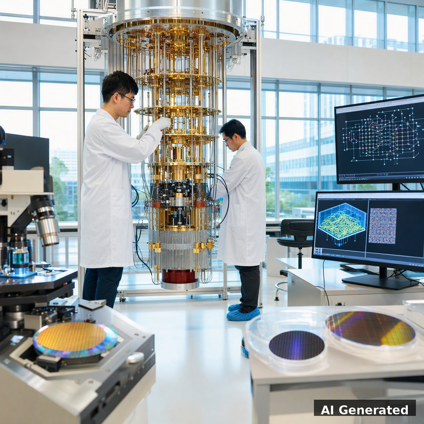 Chinese quantum computing laboratory with scientists and advanced equipment