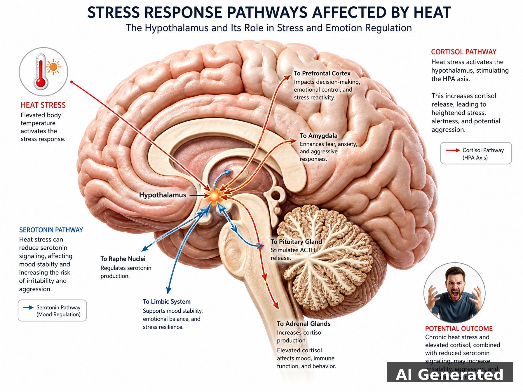AI generated: Human brain stress response to extreme heat